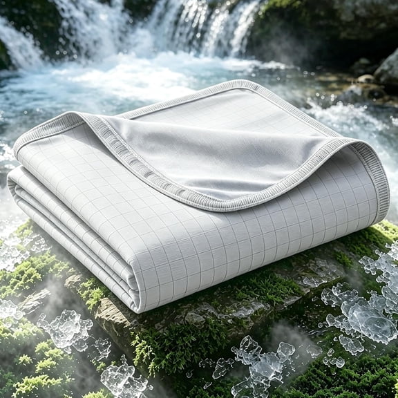 Cooling Blanket King Size 108 x 90 Inches Q-Max 0.5 Breathable Grid-Airy Design Light Grey