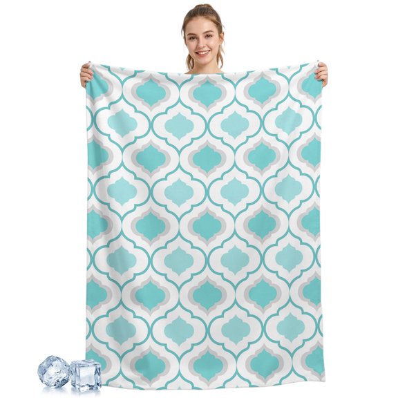 Cooling Blanket Moroccan Pattern Cooling Blankets for Hot Sleepers Cyan Geometric Trellis Cool Blanket Soft Lightweight Ice Cold Summer Rest Throw Blanket for Night Sweats Couch Bed Sofa 30x40 Inch