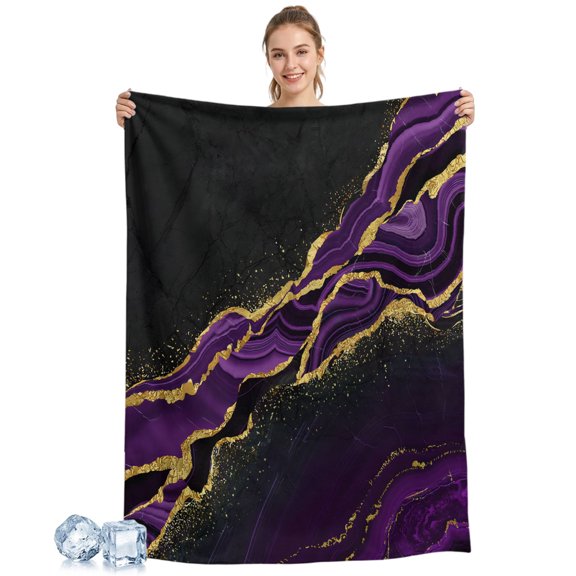 Cooling Blanket Purple Abstract Marble Cooling Blankets for Hot Sleepers Black Malachite Gold Veins Cool Blanket Soft Ice Cold Summer Rest Throw Blanket for Night Sweats Couch Bed Sofa 30x40 Inch
