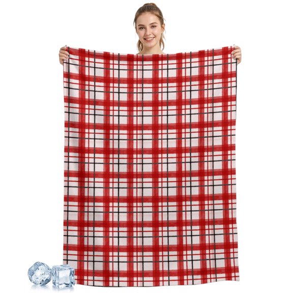 Cooling Blanket Red Checked Plaid Cooling Blankets for Hot Sleepers Crossing Weave Lines Cool Blanket Soft Lightweight Ice Cold Summer Rest Throw Blanket for Night Sweats Couch Bed Sofa 30x40 Inch