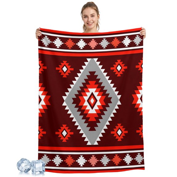 Cooling Blanket Red Tribal Geometric Cooling Blankets for Hot Sleepers Bohemian Vintage Native Abstract Cool Blanket Soft Ice Summer Rest Throw Blanket for Night Sweats Couch Bed Sofa 40x60 Inch