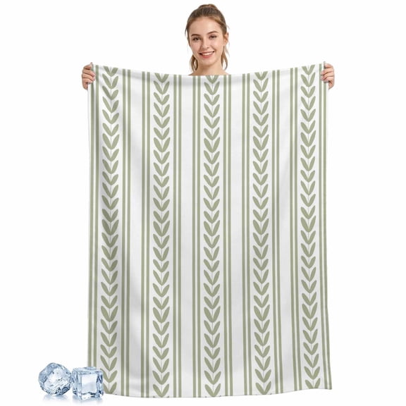 Cooling Blanket Sage Green Leaves Stripes Cooling Blankets for Hot Sleepers Vines Striped Cool Blanket Soft Lightweight Ice Cold Summer Rest Throw Blanket for Night Sweats Couch Bed Sofa 30x40 Inch