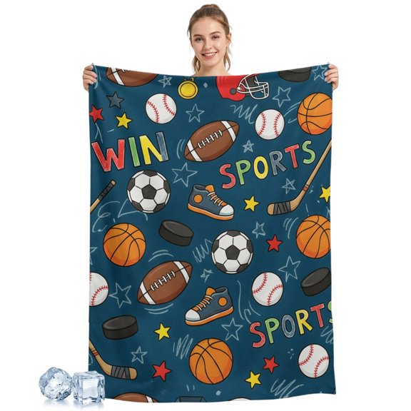 Cooling Blanket Sports Balls Cooling Blankets for Hot Sleepers Basketball Football Baseball Rugby Ice Hockey Cool Blanket Soft Summer Rest Throw Blanket for Night Sweats Couch Bed Sofa 30x40 Inch