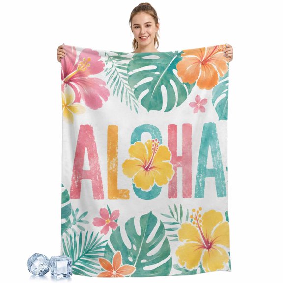 Cooling Blanket Tropical Monstera Leaves Cooling Blankets for Hot Sleepers Hibiscus Flowers Aloha Cool Blanket Soft Ice Cold Summer Rest Throw Blanket for Night Sweats Couch Bed Sofa 30x40 Inch