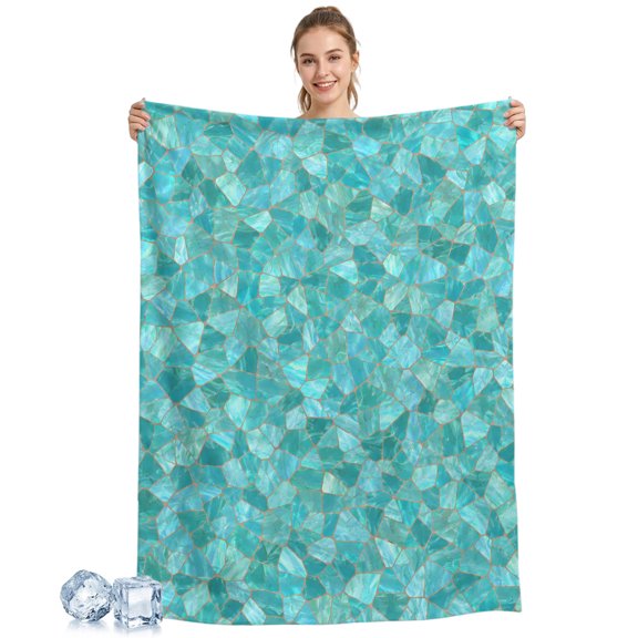Cooling Blanket Turquoise Shattered Glass Pattern Cooling Blankets for Hot Sleepers Coastal Shiny Tile Cool Blanket Soft Ice Cold Summer Rest Throw Blanket for Night Sweats Couch Bed Sofa 30x40 Inch