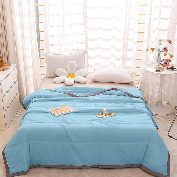 Cooling Blanket Twin, Concse Striped Summer Quilt Air-Conditioned Quilt For Student Dormitories Lightweight Quilt For Spring Or Fall Exquisite Breathable Air Conditioning Quilt