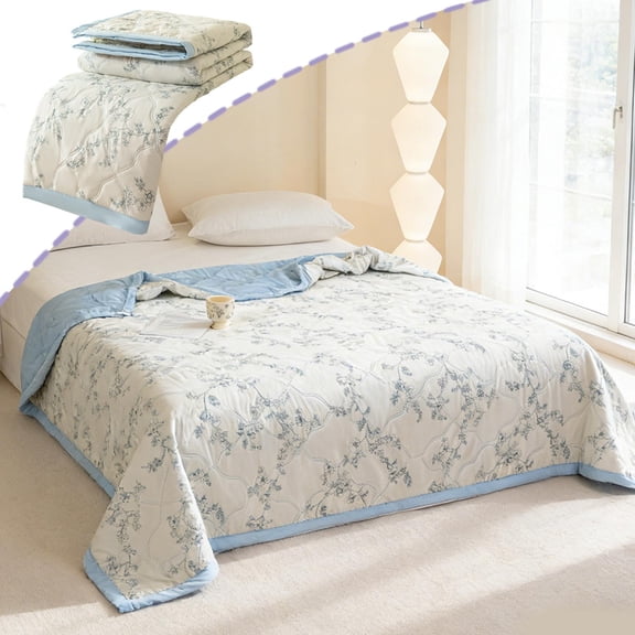 Cooling Blanket Twin Size 60x78 Inches Lightweight Breathable Soft Washed Cotton Quilt Machine Washable Summer Blanket