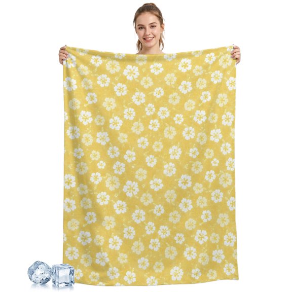 Cooling Blanket Yellow Flower Cooling Blankets for Hot Sleepers Tropical Hibiscus Bloom Cool Blanket Soft Lightweight Ice Cold Summer Rest Throw Blanket for Night Sweats Couch Bed Sofa 30x40 Inch