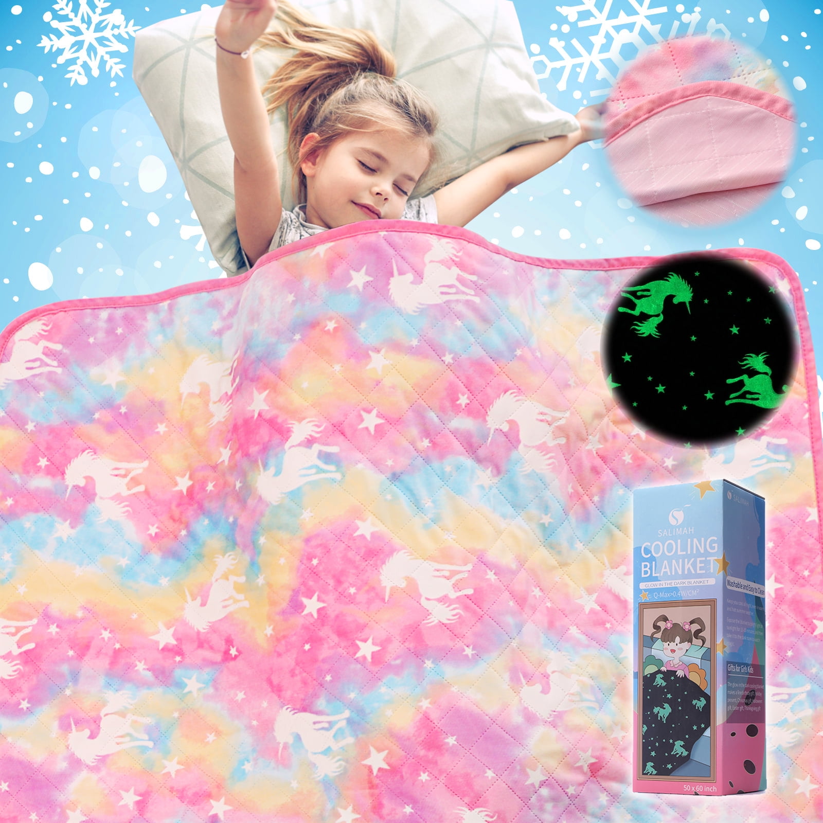 Cooling Blanket for Hot Sleepers,Glow in the Dark Blanket Unicorns