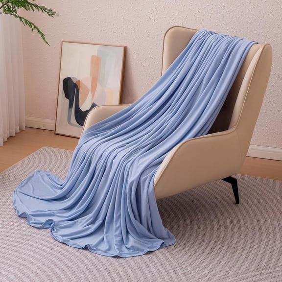 Cooling Blanket for Hot Sleepers, Reversible Lightweight Thin Throw Blanket for Bed, Couch and Sofa, Queen (90" x 90"), Blue