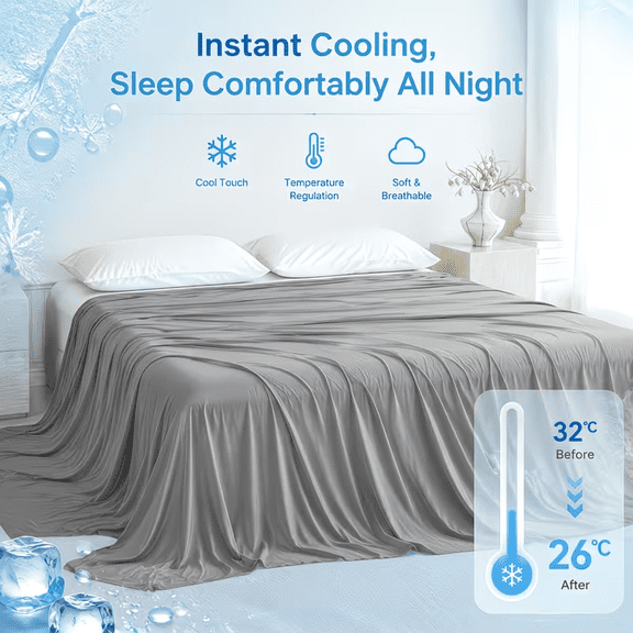 Cooling Blanket for Hot Sleepers, Twin Size, Breathable Ultra Thin Summer Bed Blanket, Grey