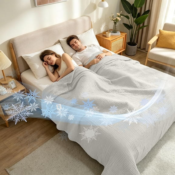 Cooling Blankets for Hot Sleepers, 80"x90" Lightweight Cotton Summer Blanket of Rayon Derived from Bamboo, Soft Breathable Swaddle Wrap for Adults Comfortable Sleep