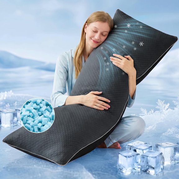 Cooling Body Pillow for Adults- Pillow Insert with Shredded Blue Memory Foam, Soft Support for Side Sleeper, Pregnant Women,Back Pain Relief, Washable Pillowcase (20x54 Inch, Dark Gray)
