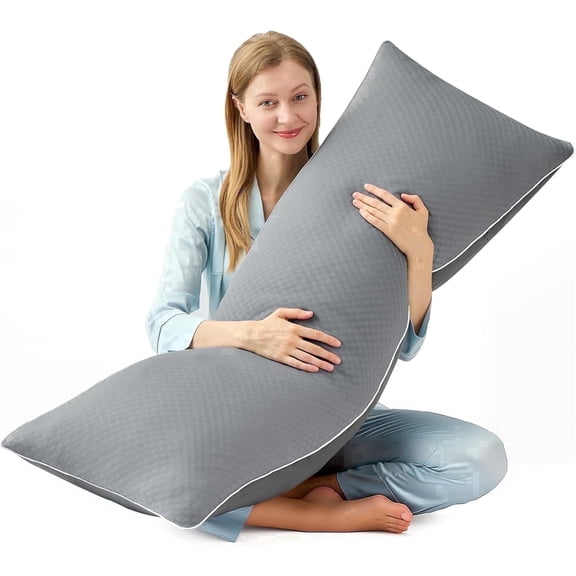 Parojati 20x54 inch Cooling Body Pillow for Adults- Pillow Insert with Shredded Blue Memory Foam, Enough Support for Side Sleepper, Grey