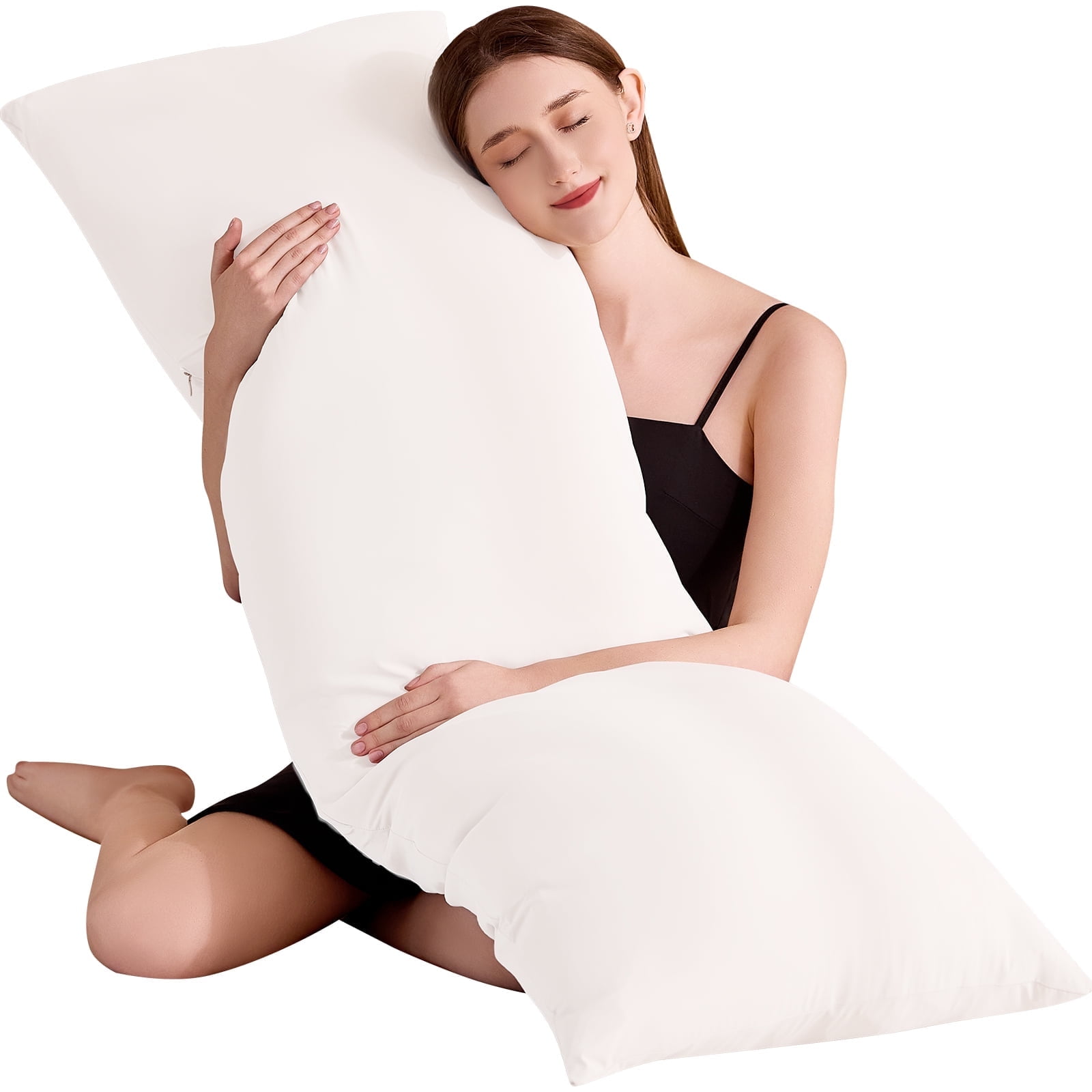 Cooling Body Pillow, Full Body Pillows for Adults, Long Pillow for Sleeping with Removable Cover and Adjustable Filling for Side Sleeper & Pregnancy,  Firm & Fluffy 20x54 inches (white)