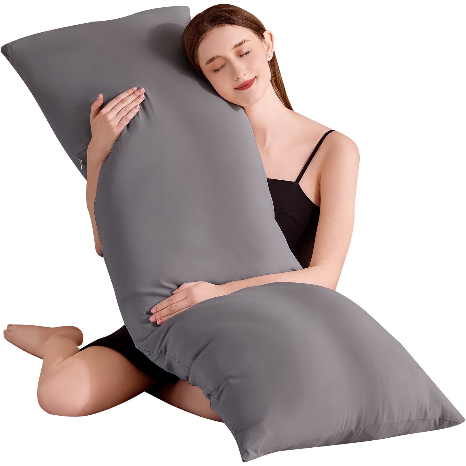 Cooling Body Pillow, Full Body Pillows for Adults, Long Pillow for Sleeping with Removable Cover and Adjustable Filling for Side Sleeper & Pregnancy,  Firm & Fluffy 20x54 inches (Gray)