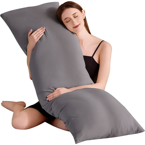 Cooling Body Pillow, Full Body Pillows for Adults, Long Pillow for Sleeping with Removable Cover and Adjustable Filling for Side Sleeper & Pregnancy, Firm & Fluffy 20x54 inches (Gray)