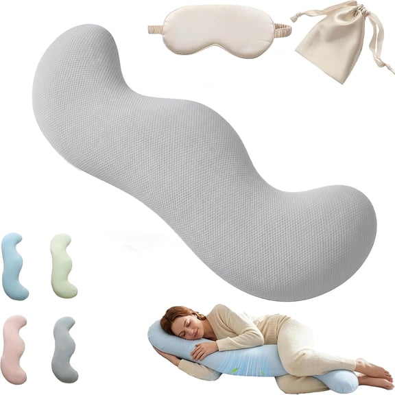 Cooling Body Pillow for Side Sleepers, Curved Cooling Pillow for Adults, Removable Washable Cover, Memory Foam Full Body Support Long Pillow for Back,Knees,Legs & Relaxing Sleep (Gray)