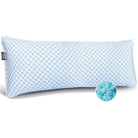 Cooling Body Pillow for Sleeping 1 Pack, Luxury Shredded Memory Foam Body Pillows, Adjustable Cold Gel Pillows for Hot Sleepers, Supportive Long Pillow for Bed Side Back Stomach Sleepers