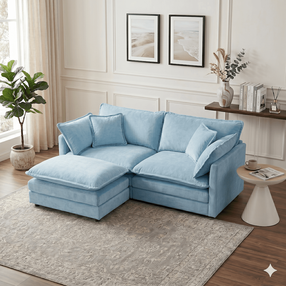 Sectional Sofa with Cooling Breathable Tofu Pillow, Sky Blue, 1 Pack