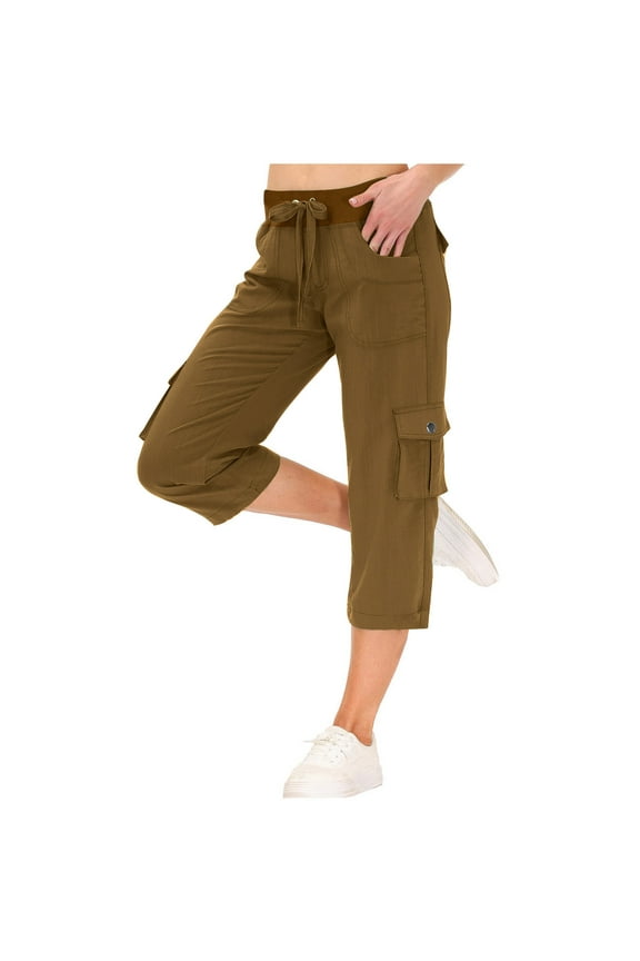 Cooling Cargo Capris for Women Outdoor Travel Pant Stretch Fit Utility Drawstring Cropped Pants for Camping Wear