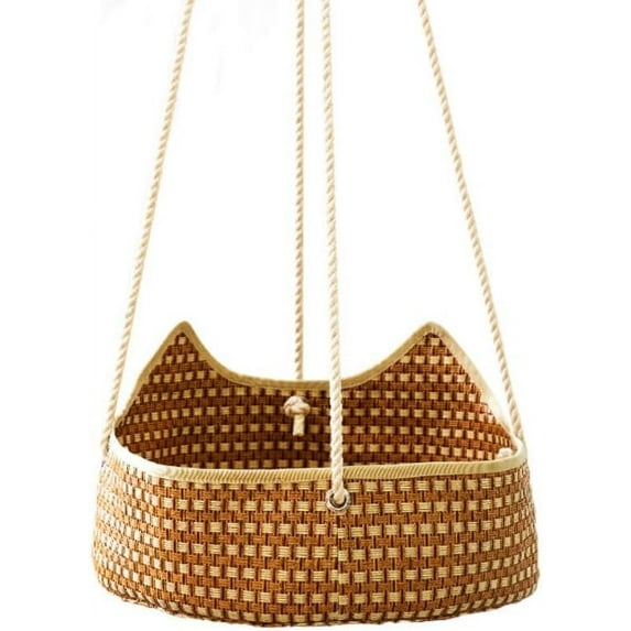 Cooling Cat Hammock for Summer | Rattan & Cotton Rope Hanging Bed | Indoor/Outdoor Pet Nest | Supports Up to 16lb