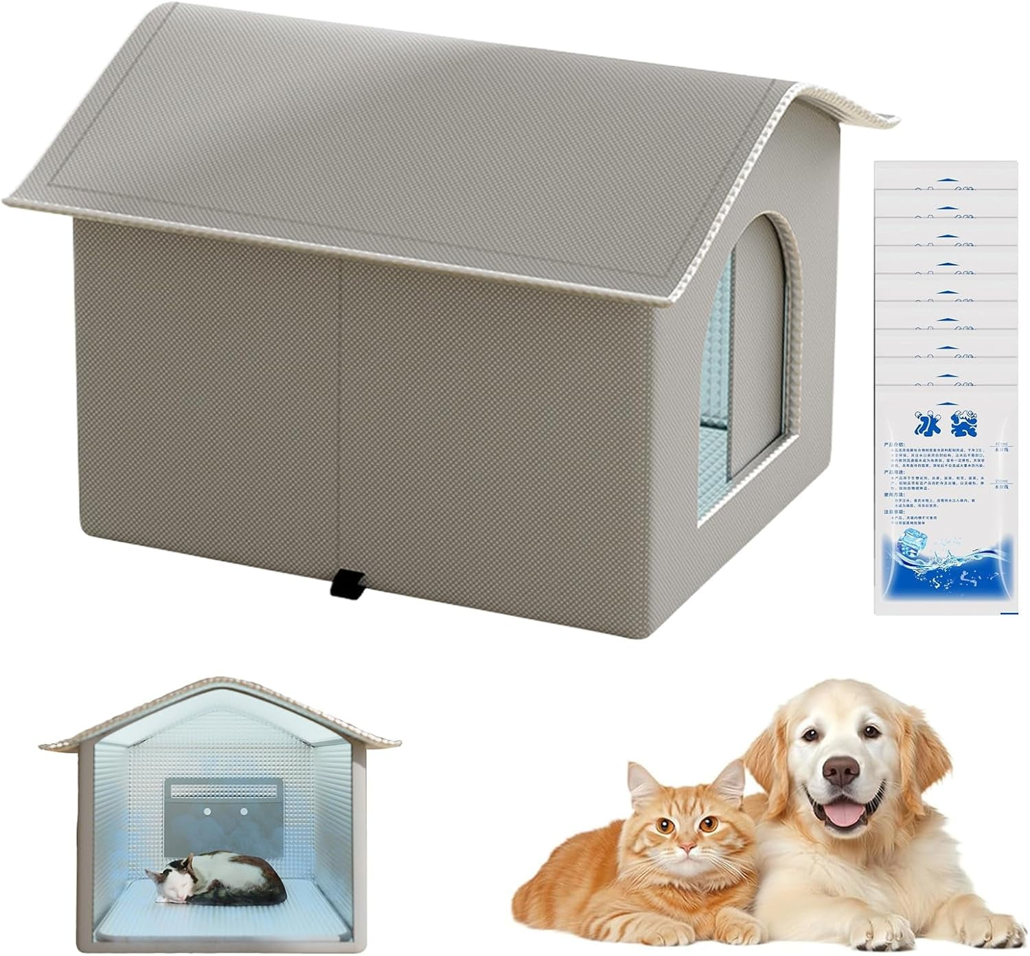 Cooling Cat House, Portable Pet Cooling House with Ice Pack