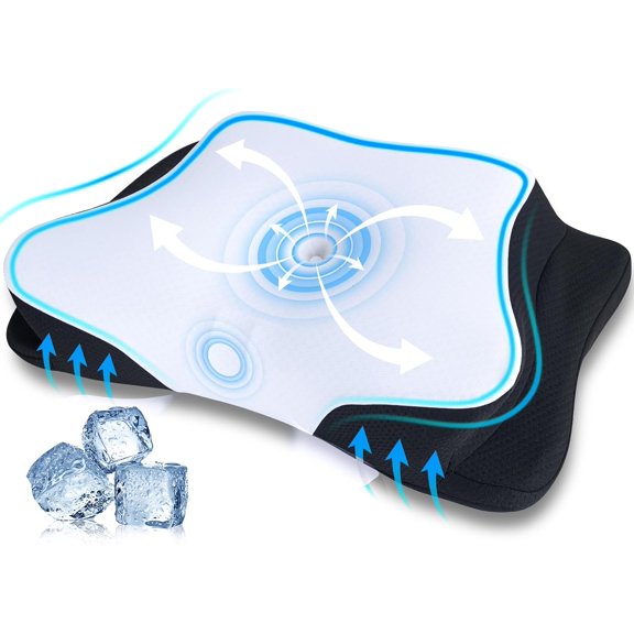 Cooling Cervical Neck Pillow for Sleeping, Contour Side Sleeper Pillow for Adults, Ergonomic Memory Foam Orthopedic Neck Pain Relief, Stomach Sleeping with Luxury Cool Cover
