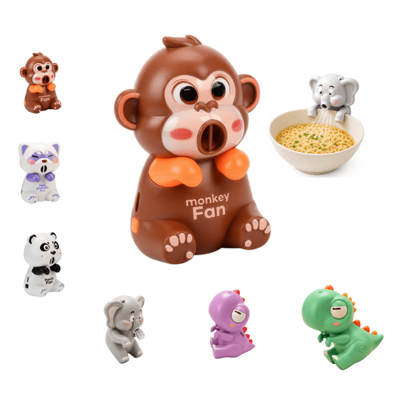 Cooling Clip-On Mini Fan for Cup & Bowl, Cartoon Monkey Panda Dinosaur Plastic Mini Clip Fan, Rechargeable Secure Clamp Beverage Cooling Companion (Monkey)