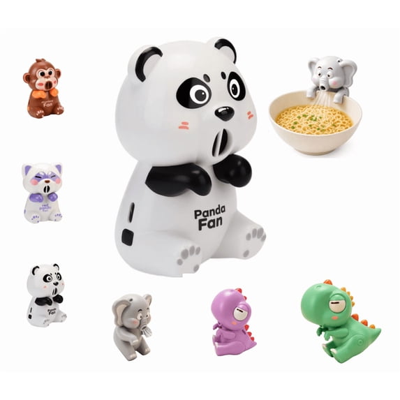 Cooling Clip-On Mini Fan for Cup & Bowl, Cartoon Monkey Panda Dinosaur Plastic Mini Clip Fan, Rechargeable Secure Clamp Beverage Cooling Companion (Panda)