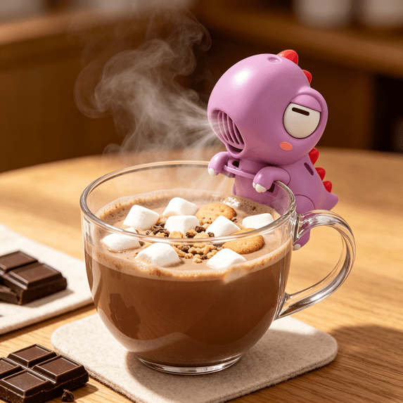 Cooling Clip-On Mini Fan for Cup & Bowl,Dinosaur Animal Fans Coffee Chiller Portable Hanging Mug Fan for Iced Coffee Soup Drinks,Rechargeable Fast Air Blowing,Desktop Beverage Cooling Companion