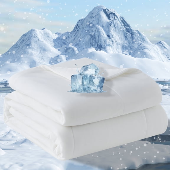 Cooling Comforter, Blanket For Hot Sleepers,Double-Sided Cooling Tech Fabric, All Season Bedding To Keep Cool For Night Sweats, Breathable Lightweight Blanket, Machine Washable,Queen White