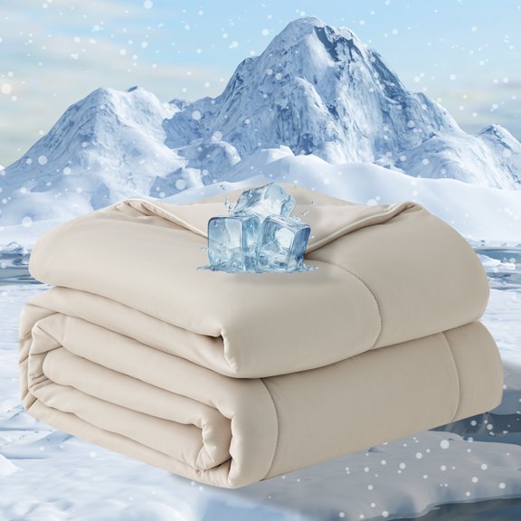 Cooling Comforter, Blanket For Hot Sleepers,Double-Sided Cooling Tech Fabric, All Season Bedding To Keep Cool For Night Sweats, Breathable Lightweight Blanket, Machine Washable,Twin Beige