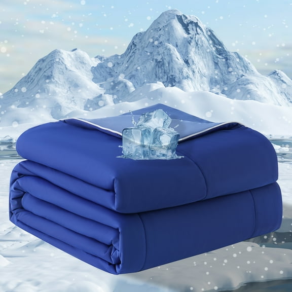Cooling Comforter, Blanket For Hot Sleepers,Double-Sided Cooling Tech Fabric, All Season Bedding To Keep Cool For Night Sweats, Breathable Lightweight Blanket, Machine Washable,Queen Navy Blue