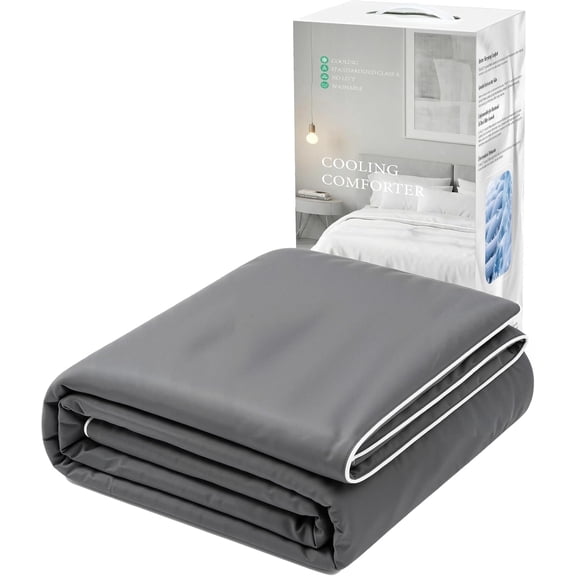 Cooling Comforter, Cold Tech Fabric Cooling Blankets for Hot Sleepers and Night Sweats, Q-Max>0.45 Soft Breathable Reversible Lightweight Silky Smooth Summer Comforter, Gray, 68"x90"