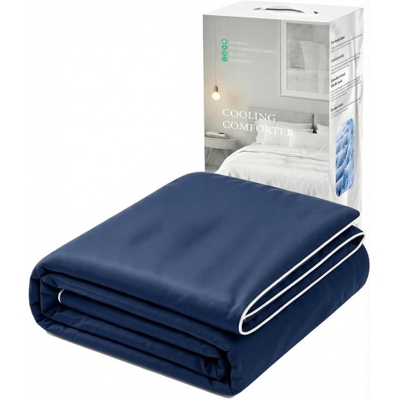 Cooling Comforter, Cold Tech Fabric Cooling Blankets for Hot Sleepers and Night Sweats, Q-Max>0.45 Soft Breathable Reversible Lightweight Silky Smooth Summer Comforter, Deepblue, 68"x90"