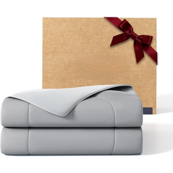 Cooling Comforter, Cooling Blanket for Hot Sleepers and Night Sweats, Double-Sided Cool Breathable Soft Lightweight Blanket, Season Bedding Comforter, (Mist Light Grey, (90"x90"))