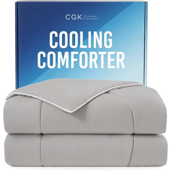 Cooling Comforter Full Queen Size Soft Breathable Blanket Light Grey 90x90 Inches