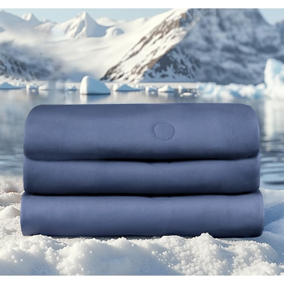 Cooling Comforter Full/Queen Size with Tencel Fill, Cooling Blankets for Hot Sleepers & Night SweatsDouble-Sided Cold Blanket All Season Breathable Lightweight Duvet, 90x90 Inches, Blue