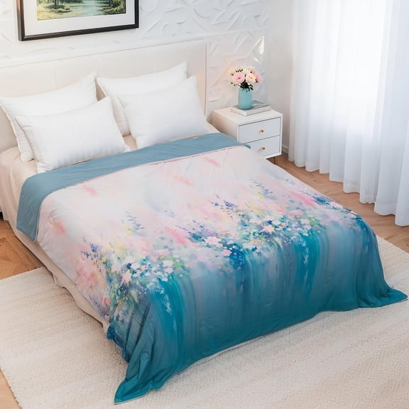 Cooling Comforter for Hot Sleepers, Diffused Flower Shadows Cooling Blankets Size 90"x90",Double-Sided Cool Technology, Q-Max>0.43,Lightweight Breathable, Cold Blanket for Bed