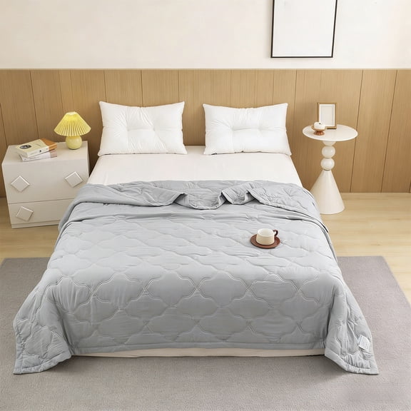 Cooling Comforter for Hot Sleepers - Lightweight Breathable Tencel Blend,Double Sided All-Season Comforter,Temperature Regulating & Machine Washable (Gray,39''*59'')