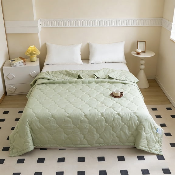 Cooling Comforter for Hot Sleepers - Lightweight Breathable Tencel Blend,Double Sided All-Season Comforter,Temperature Regulating & Machine Washable (Green,39''*59'')