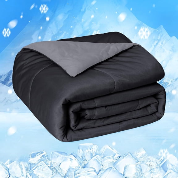 Cooling Comforter Japanese Double-Sided Cold Tech Fabric Cooling Blanket for Night Sweats Hot Sleepers, Q-Max 0.45 Soft Breathable Silky Smooth Lightweight Black Summer Comforter King