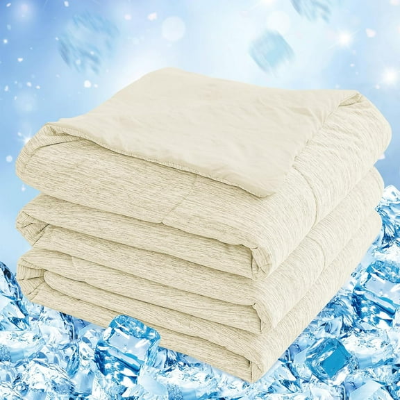 Cooling Comforter King Size, Blanket with Q-Max 0.45 Arc-Chill Fiber for Hot Sleeper and Night Sweats, Cool Soft Thin Breathable Summer Bed, (90" x 108", Beige)