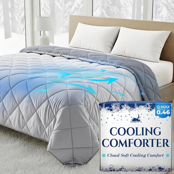 Cooling Comforter King Size BreezeWeave Fabric Light Grey and Dark Grey Reversible