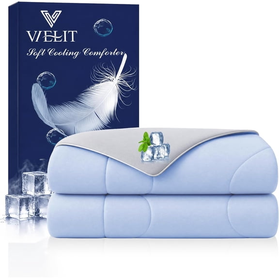 Cooling Comforter King Size Grey Blue 90x106 Inches Lightweight Breathable Summer Blanket Q Max Greater Than 0.425