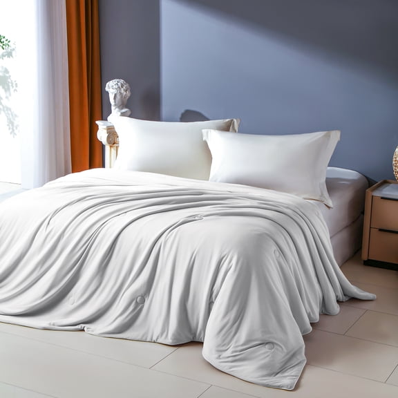 COOKEY Cooling Blanket Queen Size, Q-Max 0.45 Nylon Lightweight Summer Cooling Comforter for Hot Sleepers and Night Sweats(Gray 90"x90")