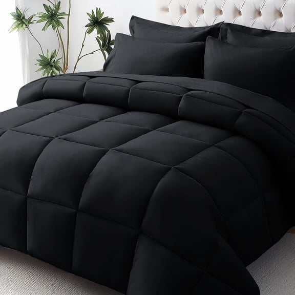 Cooling Comforter Queen Size, Down Alternative Duvet Insert with Corner Tabs, All Season Soft Quilted Bed Comforter, Lightweight Bedding for Women & Men, Black