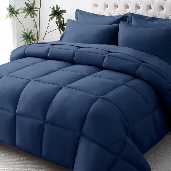 Cooling Comforter Queen Size, Down Alternative Duvet Insert with Corner Tabs, All Season Soft Quilted Bed Comforter, Lightweight Bedding for Women & Men, Navy