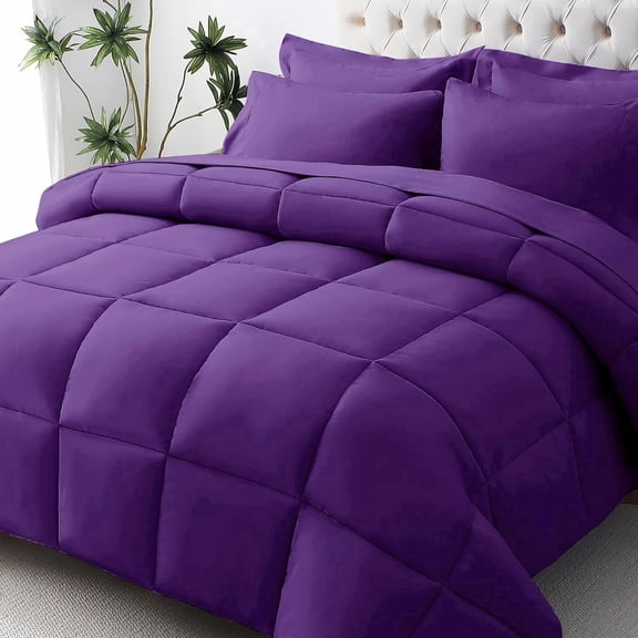 Cooling Comforter Queen Size, Down Alternative Duvet Insert with Corner Tabs, All Season Soft Quilted Bed Comforter, Lightweight Bedding for Women & Men, Purple